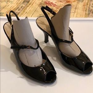 Franco Sarto Black Patent Leather Slingback LK NEW